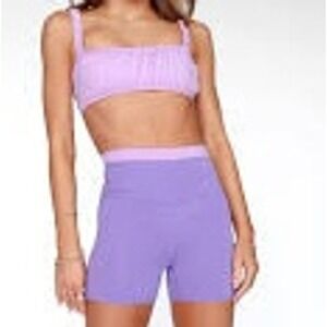 FIVE Dancewear Santorini Ribbed Crop Top & Bike Shorts in Lilac Mist Set Size S
